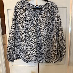 Old Navy Floral Blouse - Navy and White
